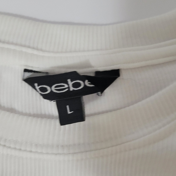 Bebe White Y2K It Girl Short Sleeve Tee with Pink Rhinestone Embellishments - Picture 5 of 7